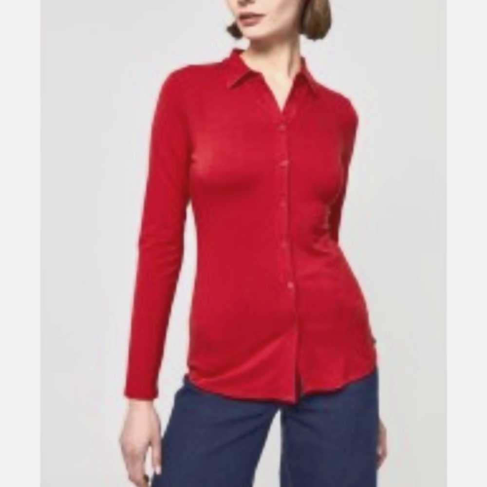 Vintage Drk Red Forever 21 Sparkly Shirt Button Down Ling Sleeves Sz. S